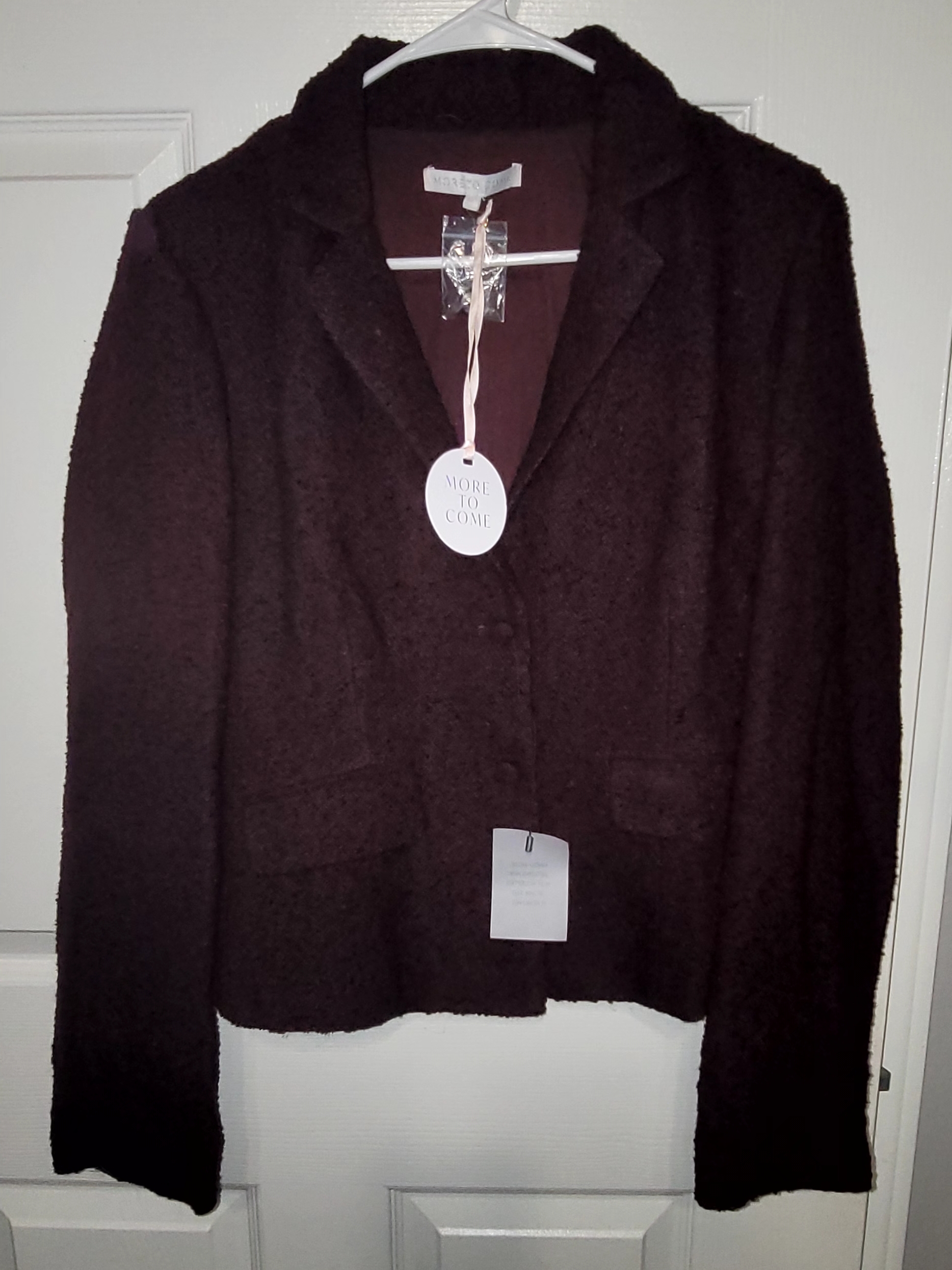 Women's Dark Chocolate Boucl Blazer - Elegant Notch Collar
